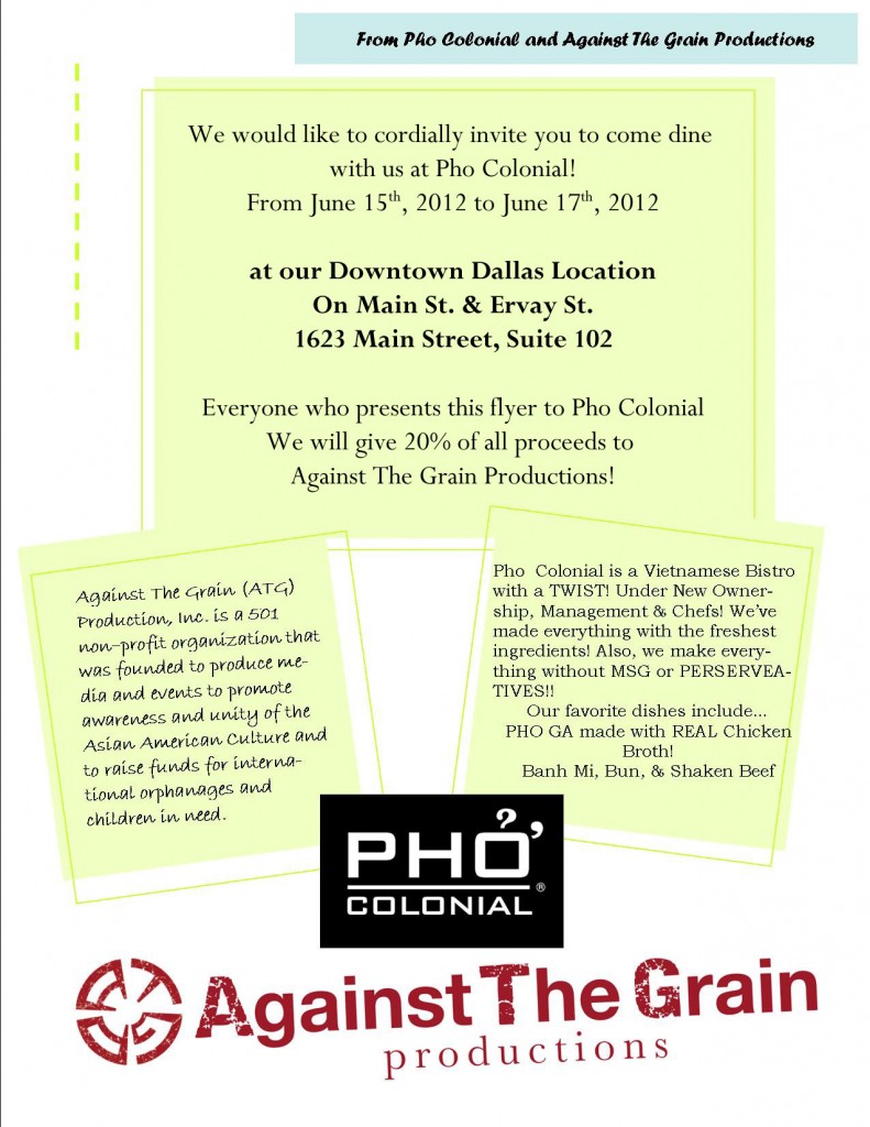 Dine for a Cause “PHOndraiser” Pho Colonial Against The Grain